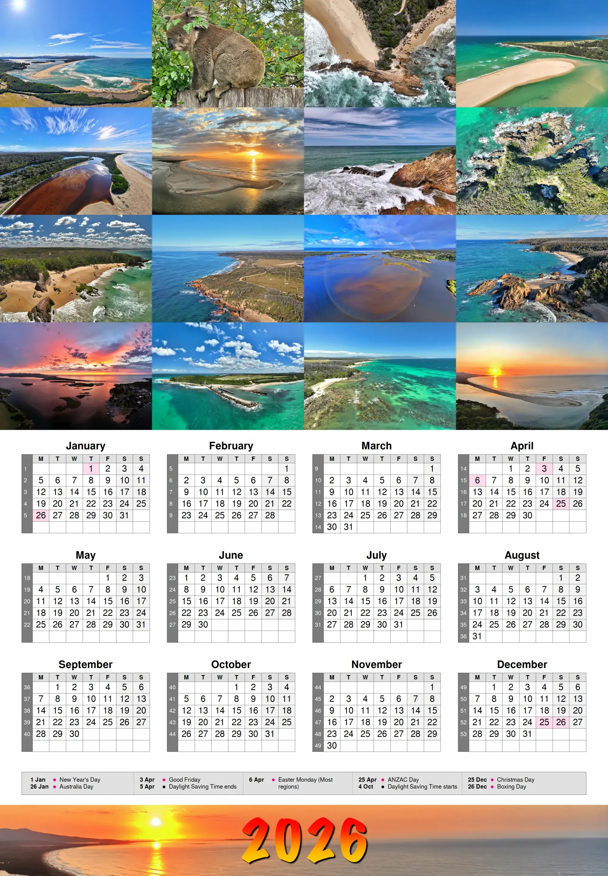 Enlarged view of the A3 2026 Yearly Wall Planner